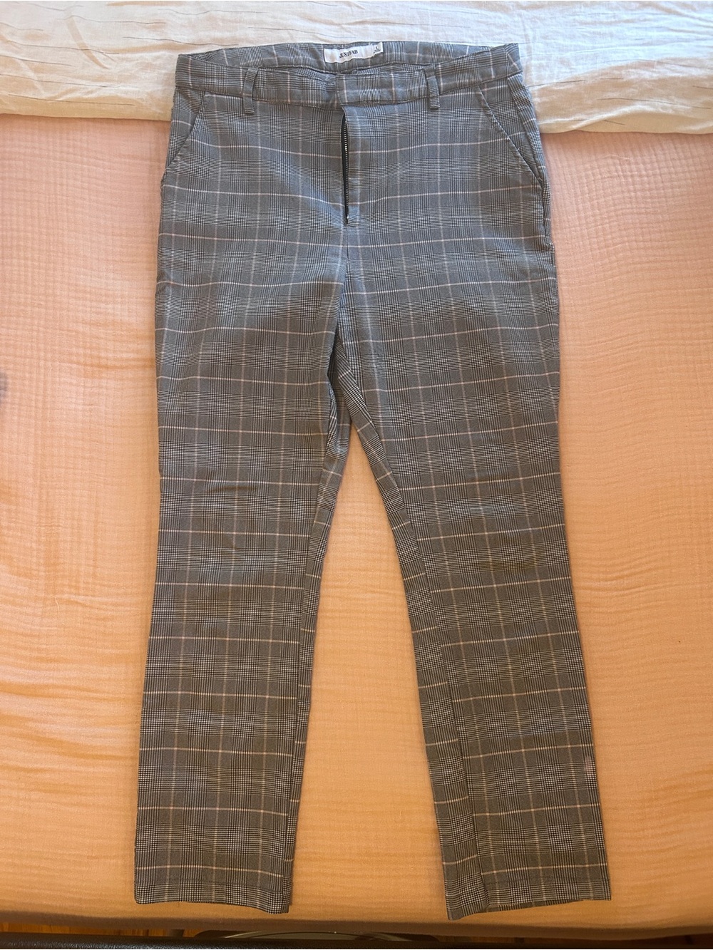 JustFab Gray Plaid Skinny Pants